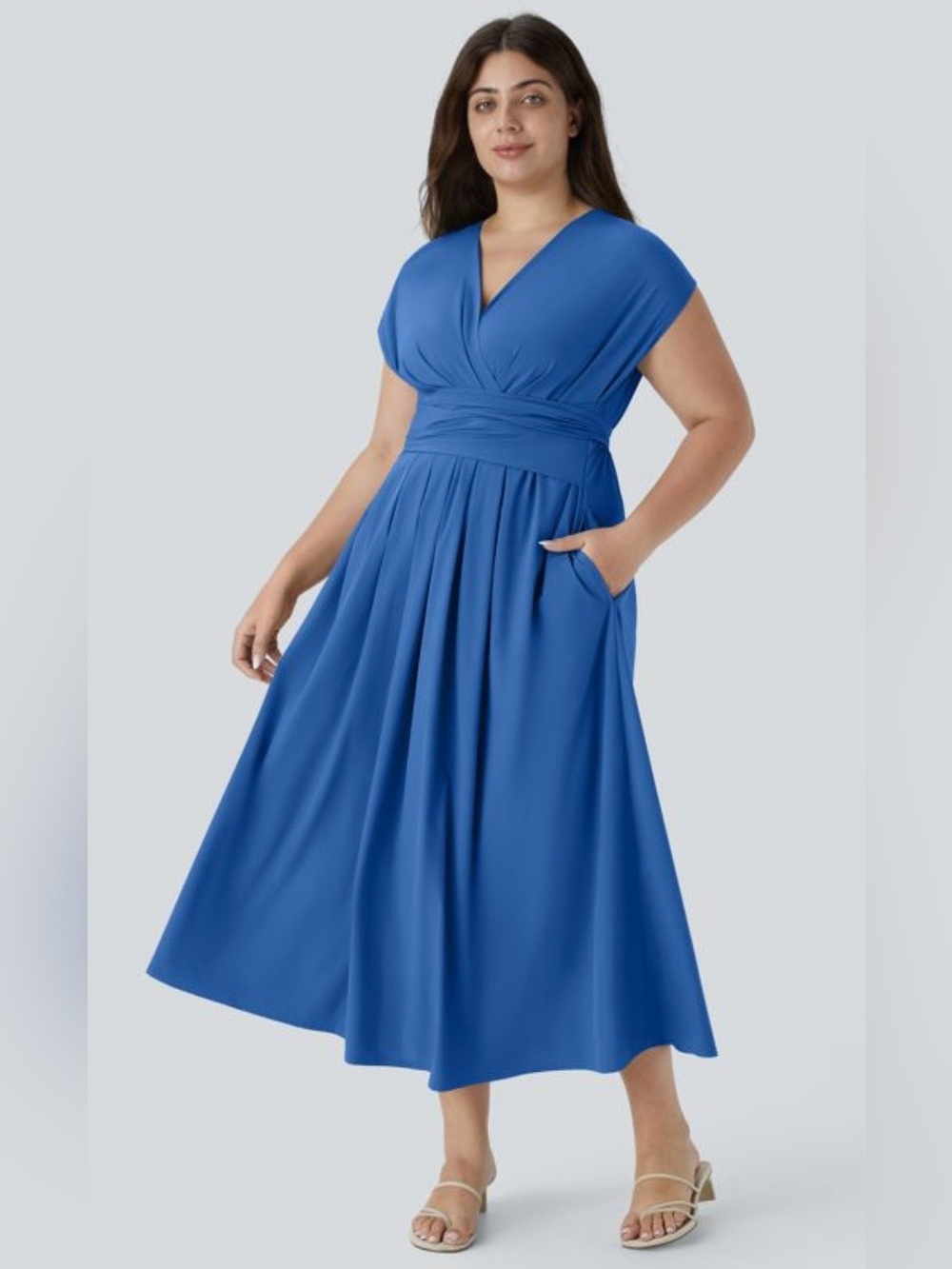 HALARA Royal Blue V-Neck Fit & Flare Midi Dress